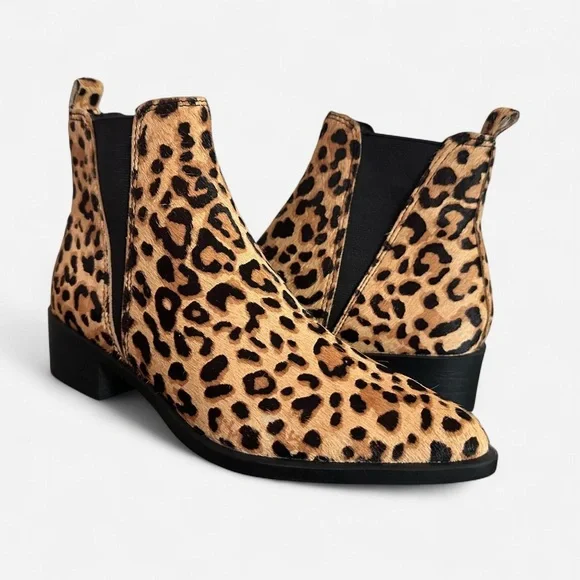 NWOT Steve Madden Jerry Leopard Print Calf Hair Pointed-Toe Ankle Booties Size 6 - Picture 1 of 10